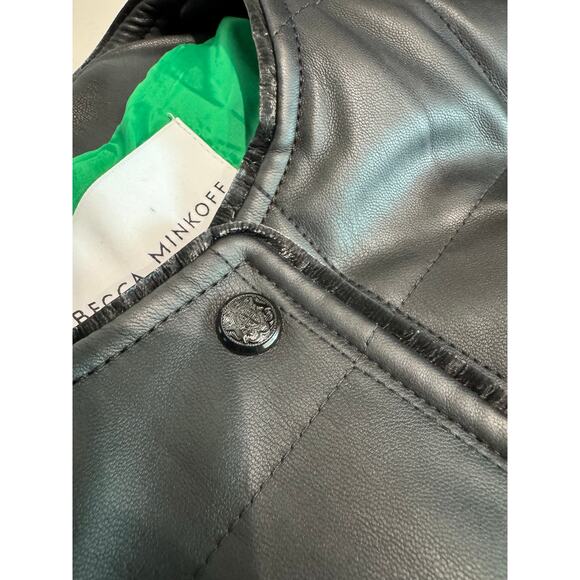 NWT Rebecca Minkoff Faux Leather Black Square Quilted Racer Jacket Women's Small - Picture 10 of 16
